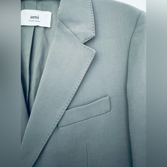 AMI Mens's Paris Twill Sport Single-Breasted Tailored Blazer in grey EU 50 US 40 - Picture 9 of 17